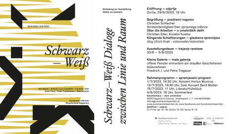 Einladung Kunstverein Kärnten, Klagenfurt, Schwarz-Weiß Dialoge zwischen Linie und Raum 